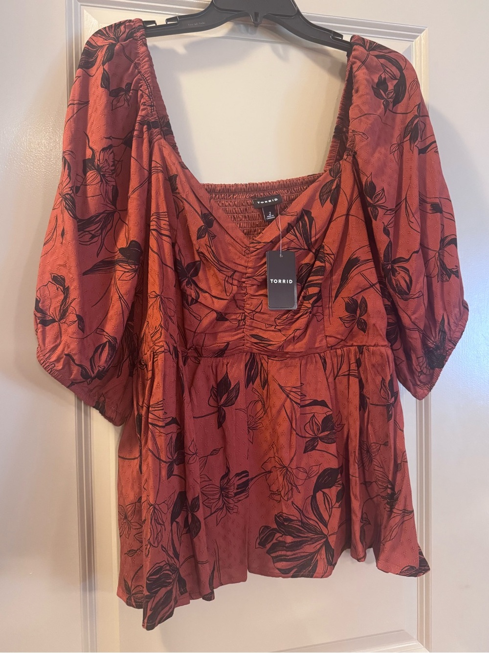 torrid Rust Floral Ruched Peasant peplum Blouse
